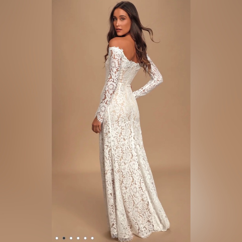 Lulu's Ivory Off-Shoulder Lace Wedding Gown - Picture 2 of 8